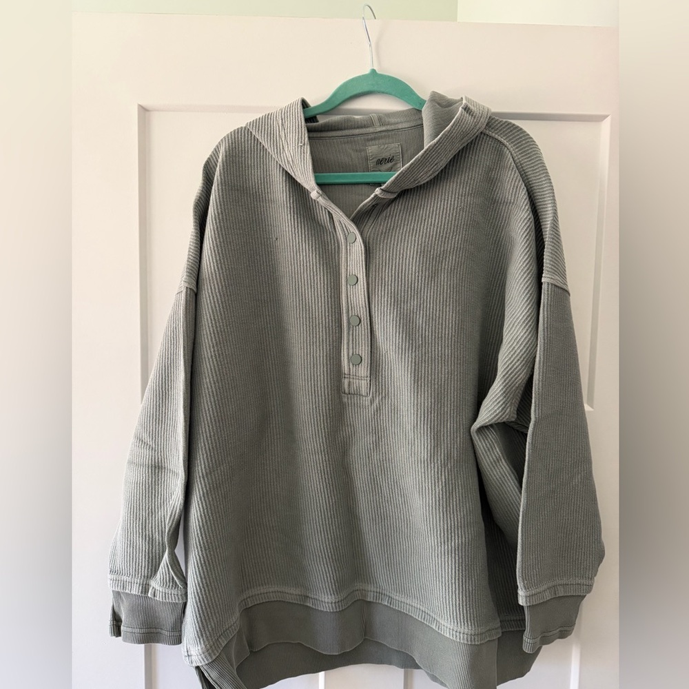 Aerie Textured Henley Hoodie Size XL color: royal palm